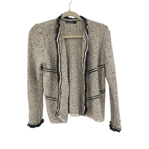 Nice + Zoe Chunky Tweed Knit Open Cardian Neutral Cream Black Medium - Picture 1 of 7